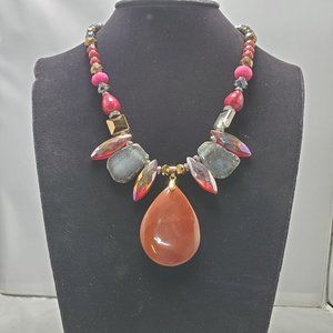 Ali Khan multi glass stone with beads necklace red theme with gift box